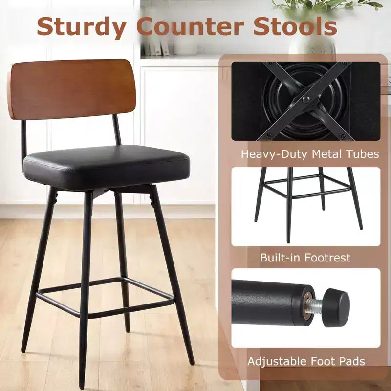 Costway 27 Padded Counter Barstools Set of 2/4 with Wooden Backrest & Metal Legs, Footrest Black/White