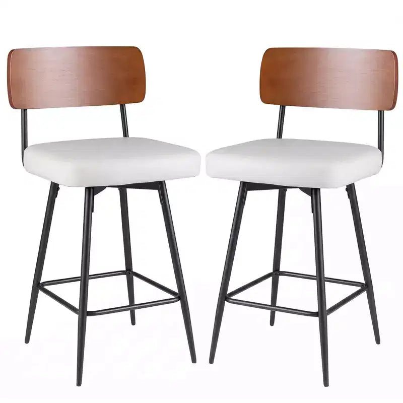 Costway 27 Padded Counter Barstools Set of 2/4 with Wooden Backrest & Metal Legs, Footrest Black/White