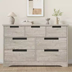 COZONY 46.8'' Wide 7 Drawer Dresser, Natural Oak Wooden Storage Chest with Embedded Handles