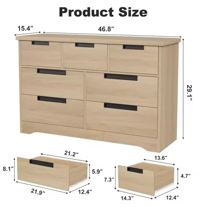 COZONY 46.8'' Wide 7 Drawer Dresser, Natural Oak Wooden Storage Chest with Embedded Handles