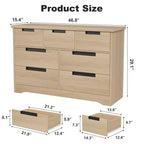 COZONY 46.8'' Wide 7 Drawer Dresser, Natural Oak Wooden Storage Chest with Embedded Handles