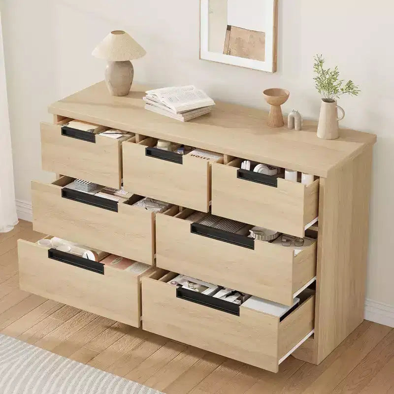 COZONY 46.8'' Wide 7 Drawer Dresser, Natural Oak Wooden Storage Chest with Embedded Handles
