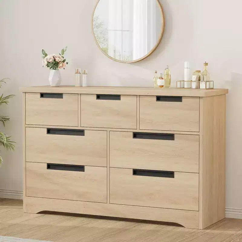 COZONY 46.8'' Wide 7 Drawer Dresser, Natural Oak Wooden Storage Chest with Embedded Handles