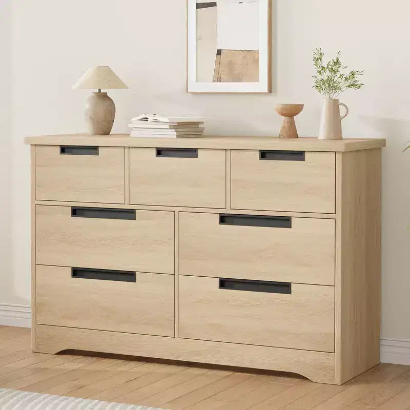 COZONY 46.8'' Wide 7 Drawer Dresser, Natural Oak Wooden Storage Chest with Embedded Handles