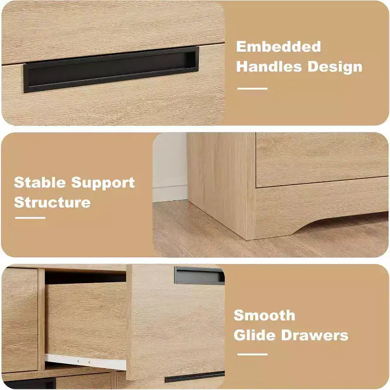 COZONY 46.8'' Wide 7 Drawer Dresser, Natural Oak Wooden Storage Chest with Embedded Handles