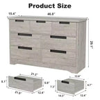 COZONY 46.8'' Wide 7 Drawer Dresser, Natural Oak Wooden Storage Chest with Embedded Handles