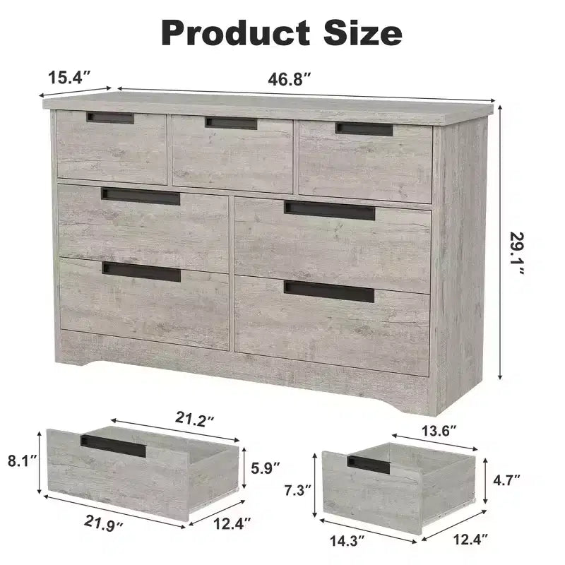 COZONY 46.8'' Wide 7 Drawer Dresser, Natural Oak Wooden Storage Chest with Embedded Handles