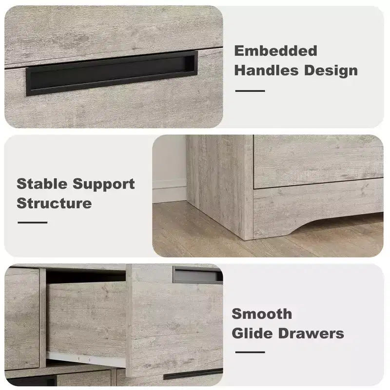 COZONY 46.8'' Wide 7 Drawer Dresser, Natural Oak Wooden Storage Chest with Embedded Handles