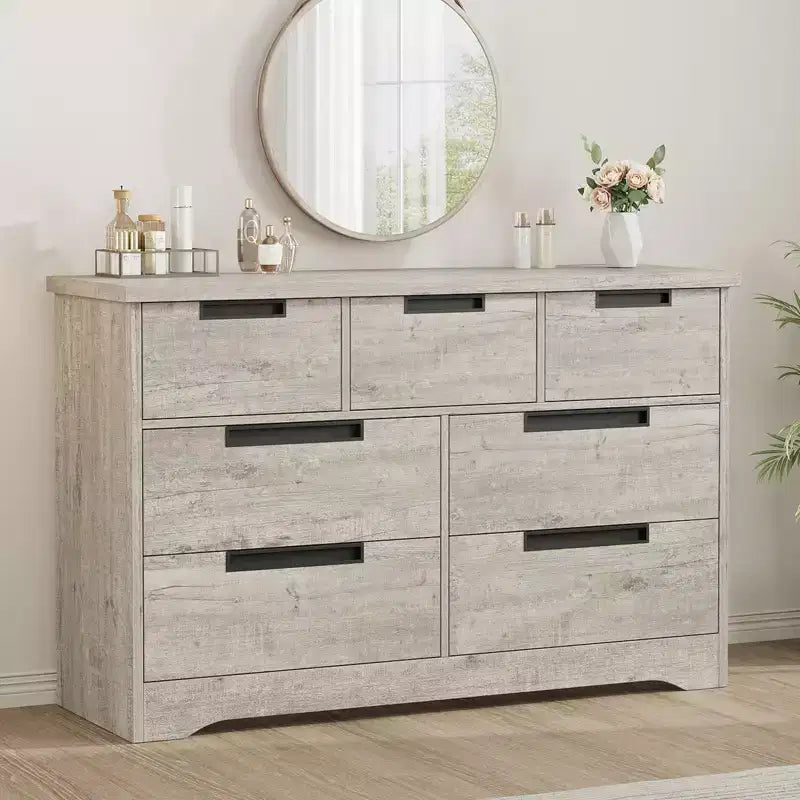 COZONY 46.8'' Wide 7 Drawer Dresser, Natural Oak Wooden Storage Chest with Embedded Handles