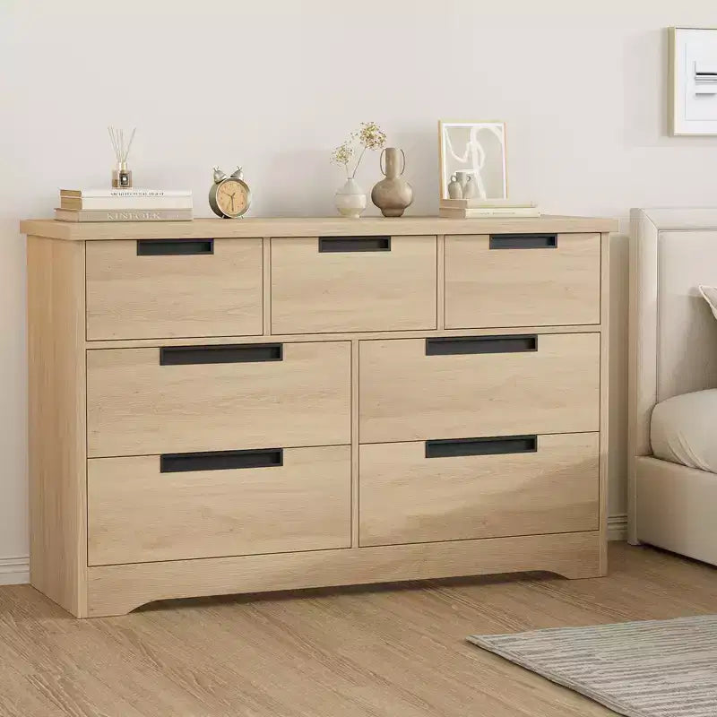 COZONY 46.8'' Wide 7 Drawer Dresser, Natural Oak Wooden Storage Chest with Embedded Handles