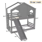 Twin over Twin House Bunk Bed with Slide and Storage Shelves, Wood Bunk Bed Frame with Window for Kids