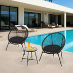 3 Piece Outdoor Rattan Bistro Set, All-Weather Acapulco Conversation Set with Cushions & Tempered Glass Table, Patio Furniture for Porch, Balcony