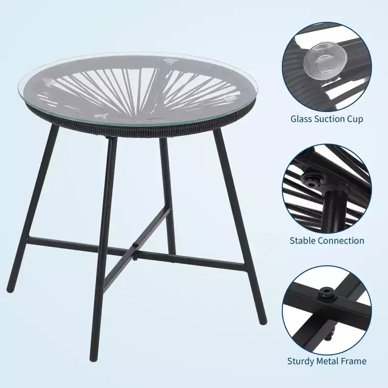 3 Piece Outdoor Rattan Bistro Set, All-Weather Acapulco Conversation Set with Cushions & Tempered Glass Table, Patio Furniture for Porch, Balcony