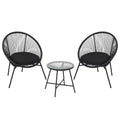 3 Piece Outdoor Rattan Bistro Set, All-Weather Acapulco Conversation Set with Cushions & Tempered Glass Table, Patio Furniture for Porch, Balcony