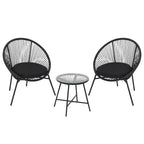 3 Piece Outdoor Rattan Bistro Set, All-Weather Acapulco Conversation Set with Cushions & Tempered Glass Table, Patio Furniture for Porch, Balcony