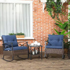 3 Piece Patio Rocking Chair Set, Outdoor Wicker Bistro Set with 2 Oversize Cushioned Porch Rockers and 2 Tier Coffee Table for Garden, Porch