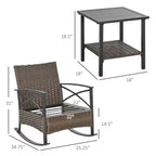 3 Piece Patio Rocking Chair Set, Outdoor Wicker Bistro Set with 2 Oversize Cushioned Porch Rockers and 2 Tier Coffee Table for Garden, Porch