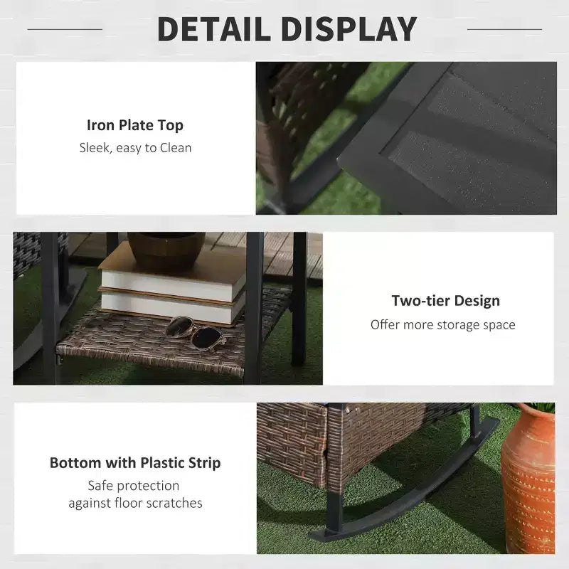 3 Piece Patio Rocking Chair Set, Outdoor Wicker Bistro Set with 2 Oversize Cushioned Porch Rockers and 2 Tier Coffee Table for Garden, Porch
