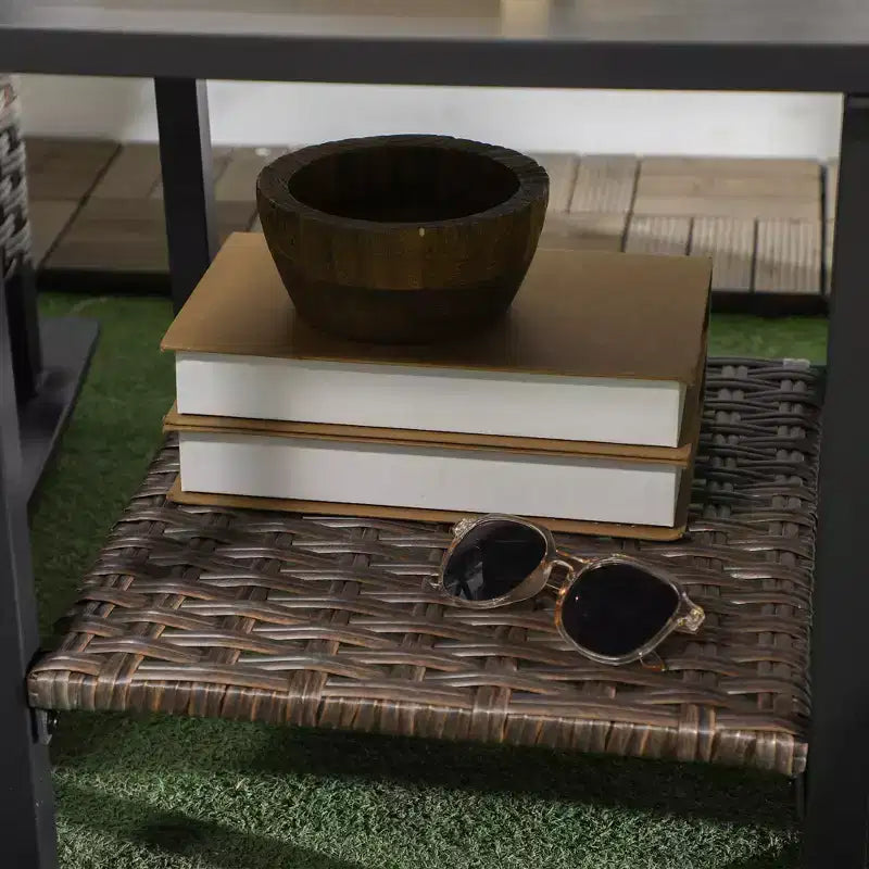 3 Piece Patio Rocking Chair Set, Outdoor Wicker Bistro Set with 2 Oversize Cushioned Porch Rockers and 2 Tier Coffee Table for Garden, Porch