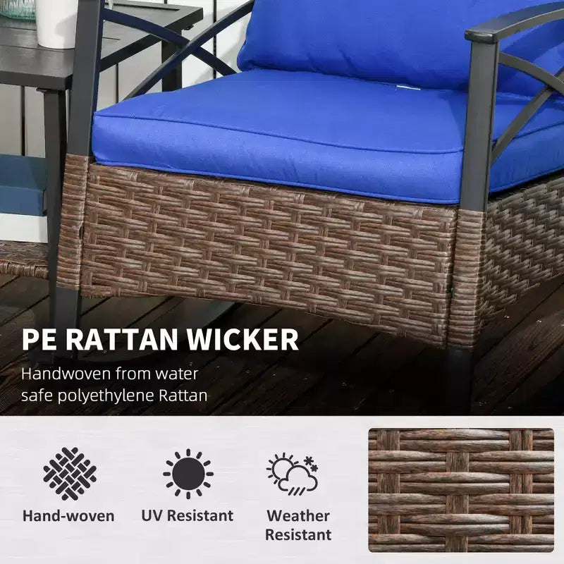 3 Piece Patio Rocking Chair Set, Outdoor Wicker Bistro Set with 2 Oversize Cushioned Porch Rockers and 2 Tier Coffee Table for Garden, Porch