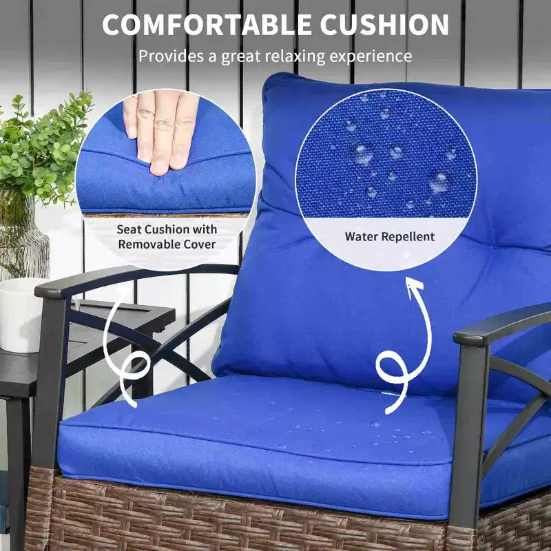 3 Piece Patio Rocking Chair Set, Outdoor Wicker Bistro Set with 2 Oversize Cushioned Porch Rockers and 2 Tier Coffee Table for Garden, Porch