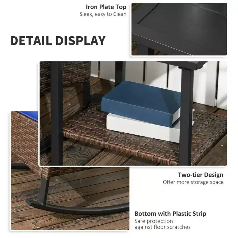 3 Piece Patio Rocking Chair Set, Outdoor Wicker Bistro Set with 2 Oversize Cushioned Porch Rockers and 2 Tier Coffee Table for Garden, Porch