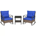 3 Piece Patio Rocking Chair Set, Outdoor Wicker Bistro Set with 2 Oversize Cushioned Porch Rockers and 2 Tier Coffee Table for Garden, Porch