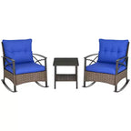 3 Piece Patio Rocking Chair Set, Outdoor Wicker Bistro Set with 2 Oversize Cushioned Porch Rockers and 2 Tier Coffee Table for Garden, Porch
