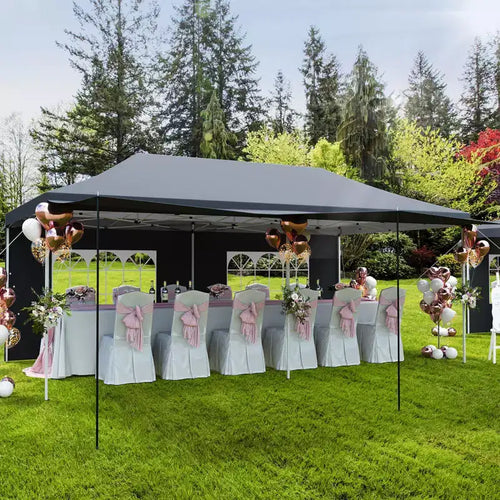 10x20 Heavy Duty Commercial Pop Up Canopy Tent with Roller Bag, 6 Removable Sidewalls, Upgraded Thickened Legs & 6 Sand Bags, Grey