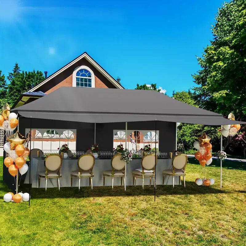 10x20 Heavy Duty Commercial Pop Up Canopy Tent with Roller Bag, 6 Removable Sidewalls, Upgraded Thickened Legs & 6 Sand Bags, Grey