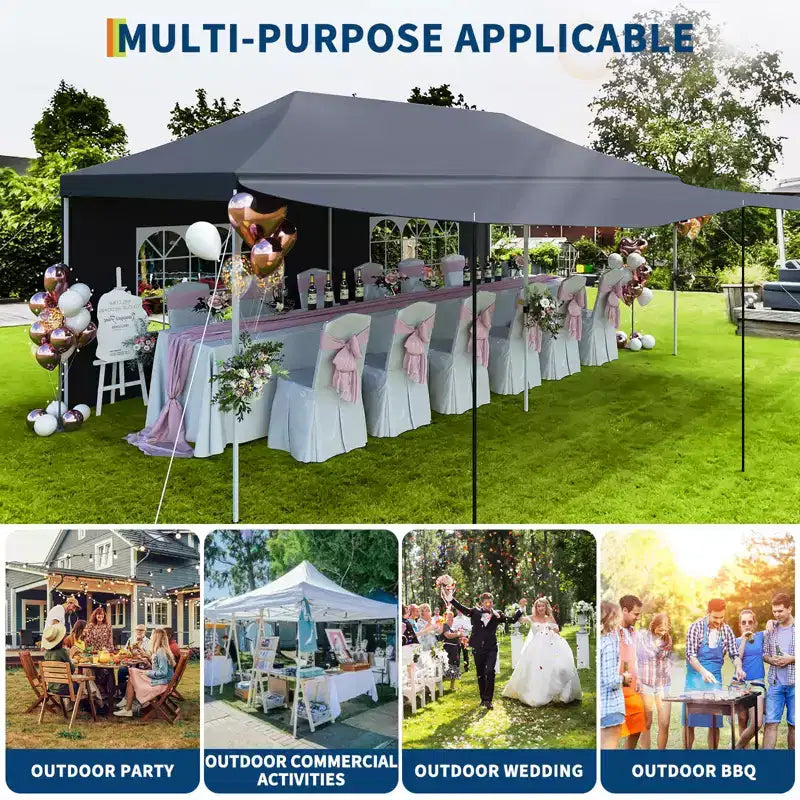 10x20 Heavy Duty Commercial Pop Up Canopy Tent with Roller Bag, 6 Removable Sidewalls, Upgraded Thickened Legs & 6 Sand Bags, Grey