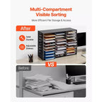 VEVOR Literature Organizer, 27 Compartments Metal Office Mailbox with Detachable Wire Mesh, Mailbox Sorter with Wooden Top, Black