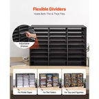 VEVOR Literature Organizer, 27 Compartments Metal Office Mailbox with Detachable Wire Mesh, Mailbox Sorter with Wooden Top, Black