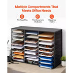 VEVOR Literature Organizer, 27 Compartments Metal Office Mailbox with Detachable Wire Mesh, Mailbox Sorter with Wooden Top, Black
