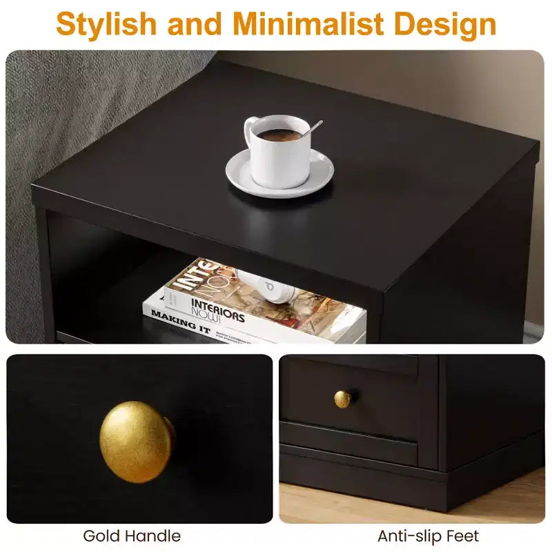 Modern Nightstand with Door & Open Shelf