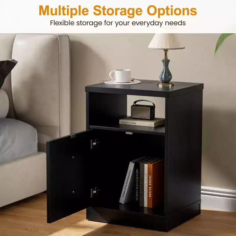 Modern Nightstand with Door & Open Shelf
