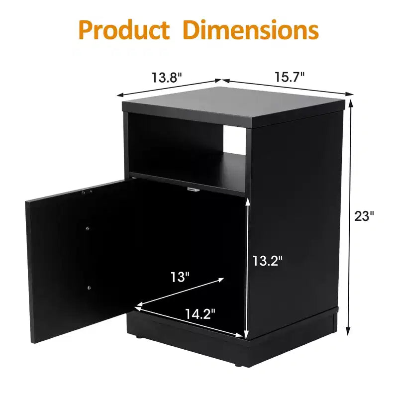 Modern Nightstand with Door & Open Shelf