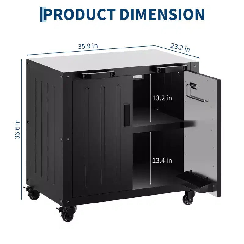 Modular Outdoor Grill Cart with Storage Cabinet - Stainless Steel Top - Bar Cart Kitchen Island for Lawn and Garden - Durable BBQ Accessory
