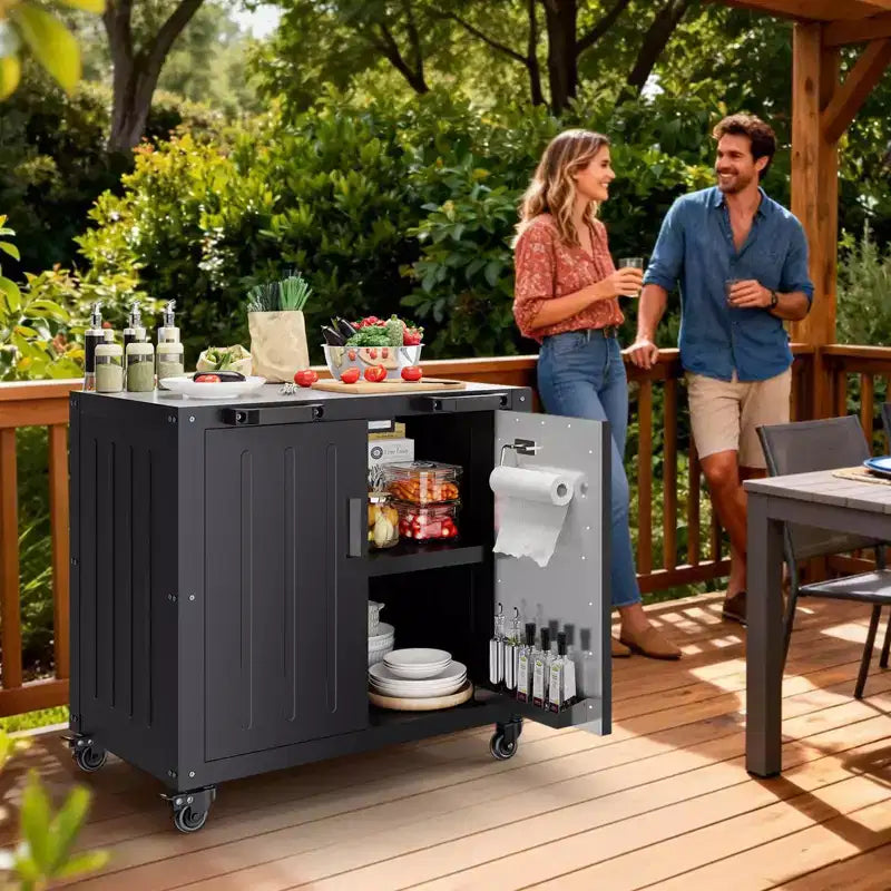 Modular Outdoor Grill Cart with Storage Cabinet - Stainless Steel Top - Bar Cart Kitchen Island for Lawn and Garden - Durable BBQ Accessory