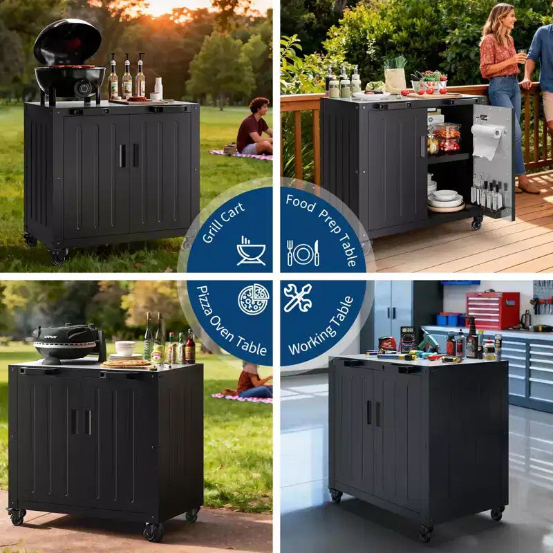 Modular Outdoor Grill Cart with Storage Cabinet - Stainless Steel Top - Bar Cart Kitchen Island for Lawn and Garden - Durable BBQ Accessory