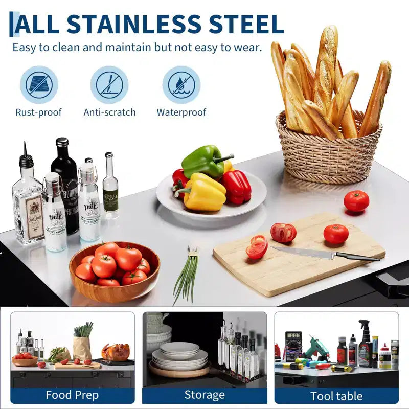 Modular Outdoor Grill Cart with Storage Cabinet - Stainless Steel Top - Bar Cart Kitchen Island for Lawn and Garden - Durable BBQ Accessory