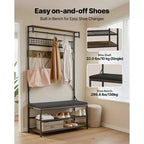 VEVOR Hall Tree, 72 in Coat Rack with Shoe Bench, 2-Tier Freestanding Shoe Rack Storage Organizer with Hooks, Hanging Rod and Wire Shelf,Brown & Black