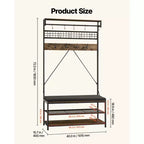 VEVOR Hall Tree, 72 in Coat Rack with Shoe Bench, 2-Tier Freestanding Shoe Rack Storage Organizer with Hooks, Hanging Rod and Wire Shelf,Brown & Black