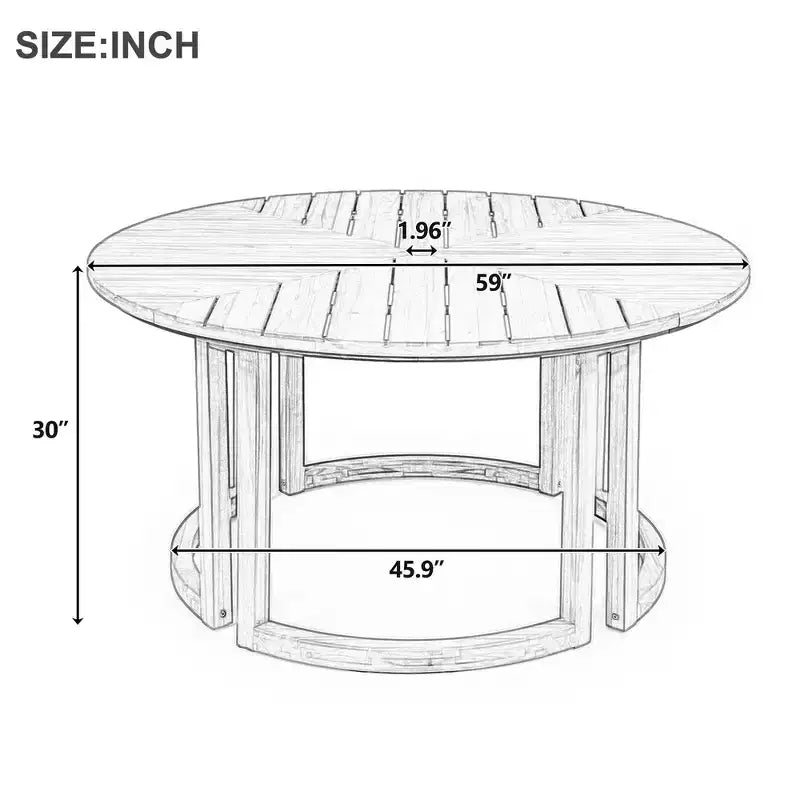 Whisen Outdoor 59 Round Patio Dining Table with Umbrella Hole, Acacia Wood, Hollow Spliced Top, Sturdy Legs