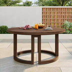 Whisen Outdoor 59 Round Patio Dining Table with Umbrella Hole, Acacia Wood, Hollow Spliced Top, Sturdy Legs