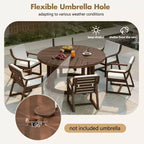 Whisen Outdoor 59 Round Patio Dining Table with Umbrella Hole, Acacia Wood, Hollow Spliced Top, Sturdy Legs