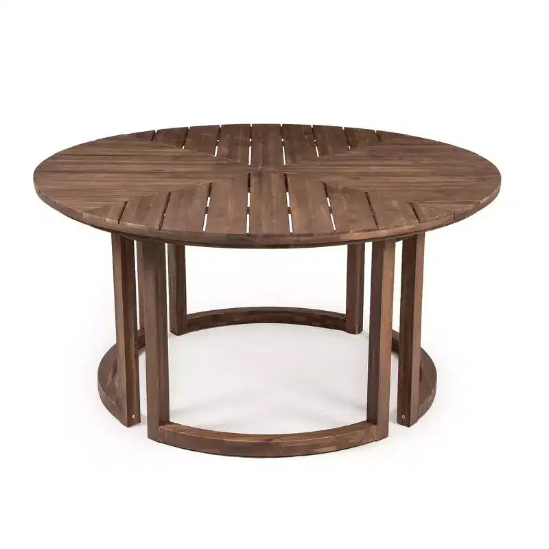 Whisen Outdoor 59 Round Patio Dining Table with Umbrella Hole, Acacia Wood, Hollow Spliced Top, Sturdy Legs