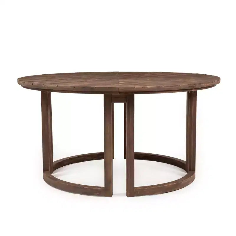 Whisen Outdoor 59 Round Patio Dining Table with Umbrella Hole, Acacia Wood, Hollow Spliced Top, Sturdy Legs