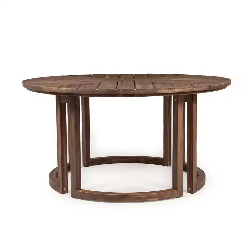 Whisen Outdoor 59 Round Patio Dining Table with Umbrella Hole, Acacia Wood, Hollow Spliced Top, Sturdy Legs