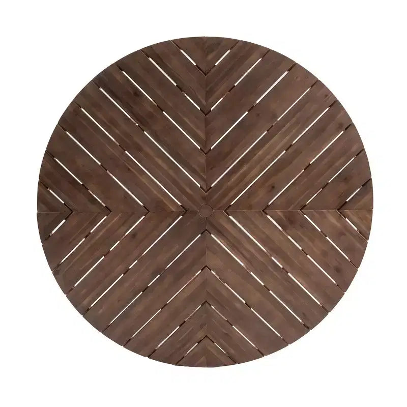 Whisen Outdoor 59 Round Patio Dining Table with Umbrella Hole, Acacia Wood, Hollow Spliced Top, Sturdy Legs